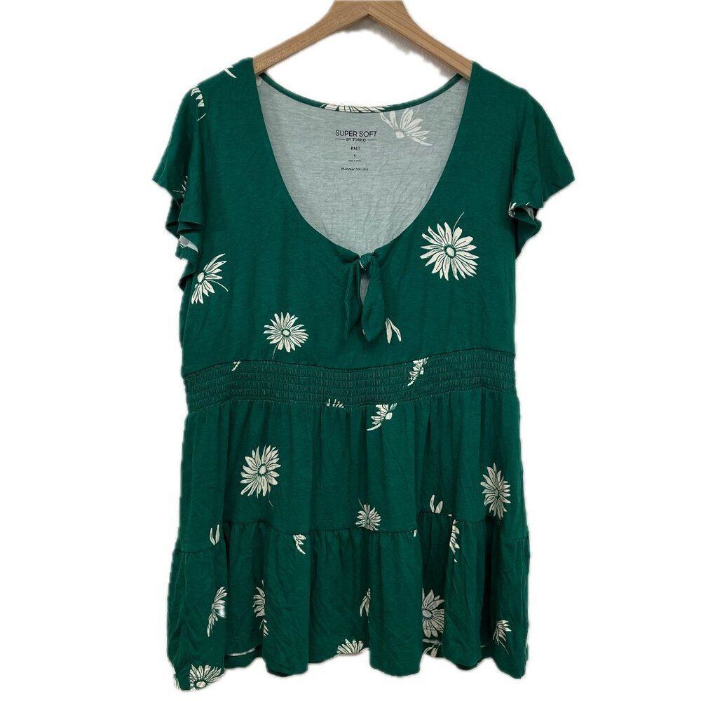 Torrid Green Floral Babydoll Top - Size 1X